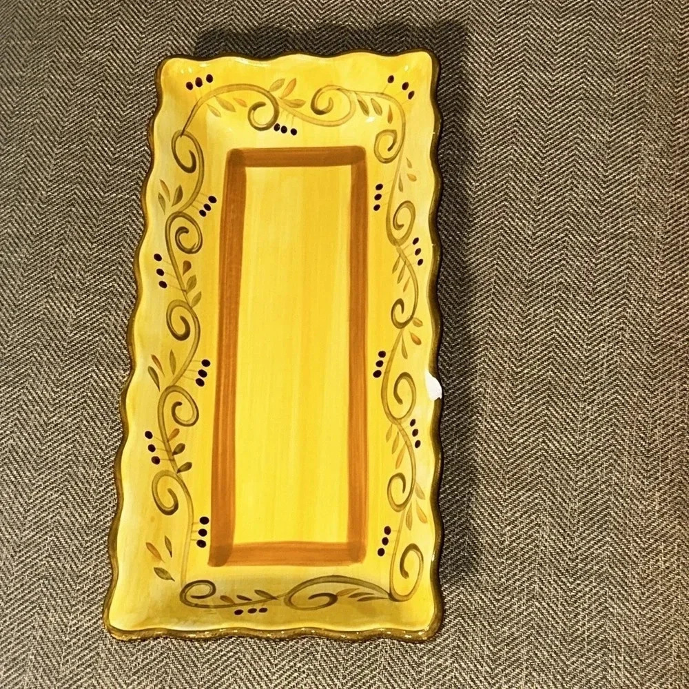 2 Italian Villa Pattern Rectangle Serving Dishes HomeTrends Yellow (2 matching) - Picture 8 of 16